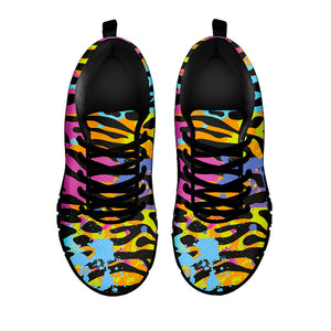 Colorful Zebra Leopard Pattern Print Black Running Shoes