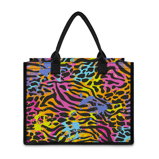 Colorful Zebra Leopard Pattern Print Canvas Tote Bag