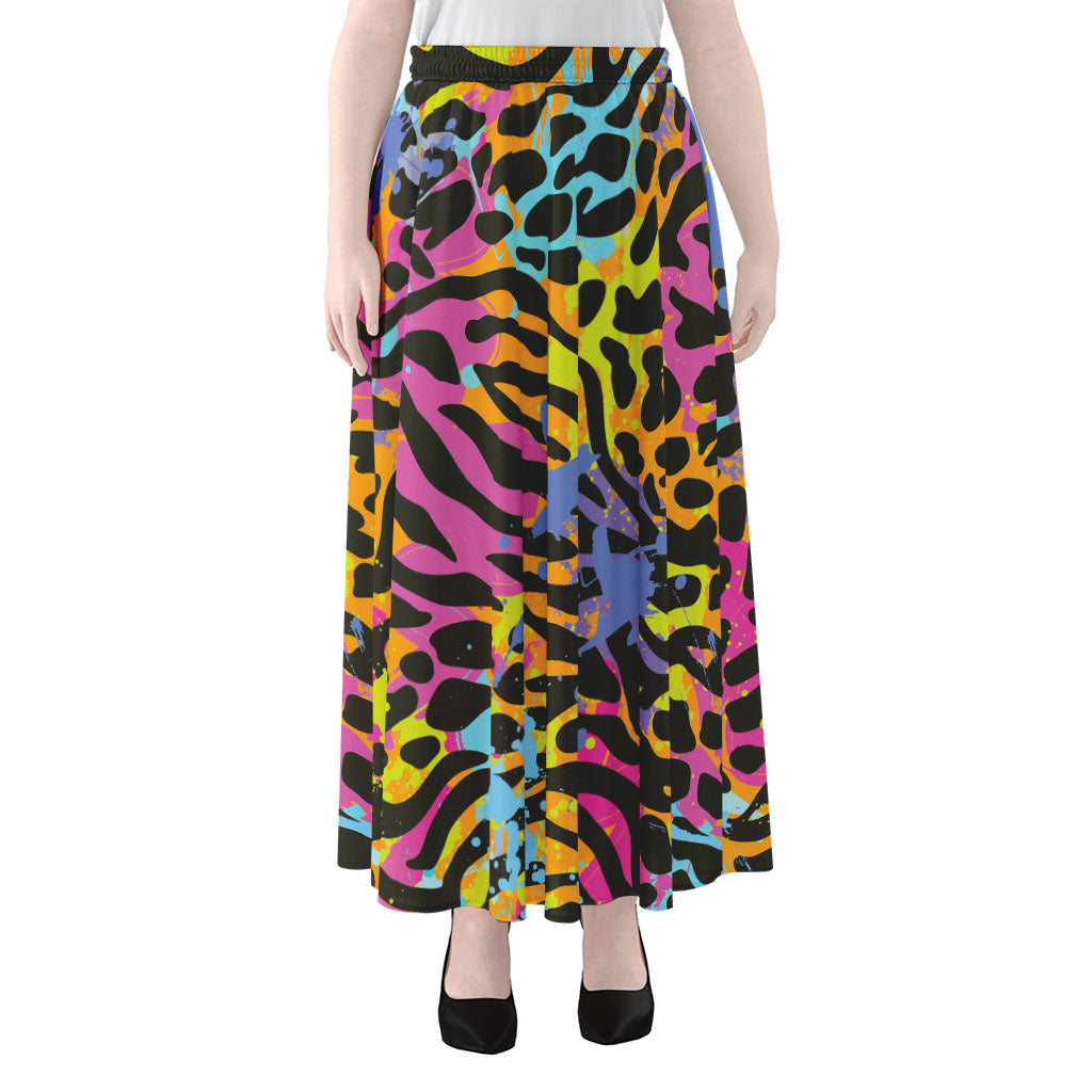 Colorful Zebra Leopard Pattern Print Chiffon Maxi Skirt