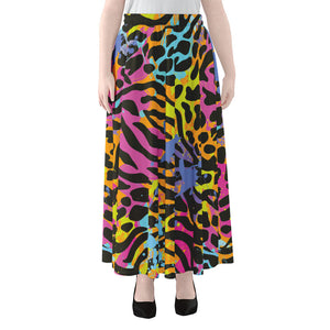 Colorful Zebra Leopard Pattern Print Chiffon Maxi Skirt