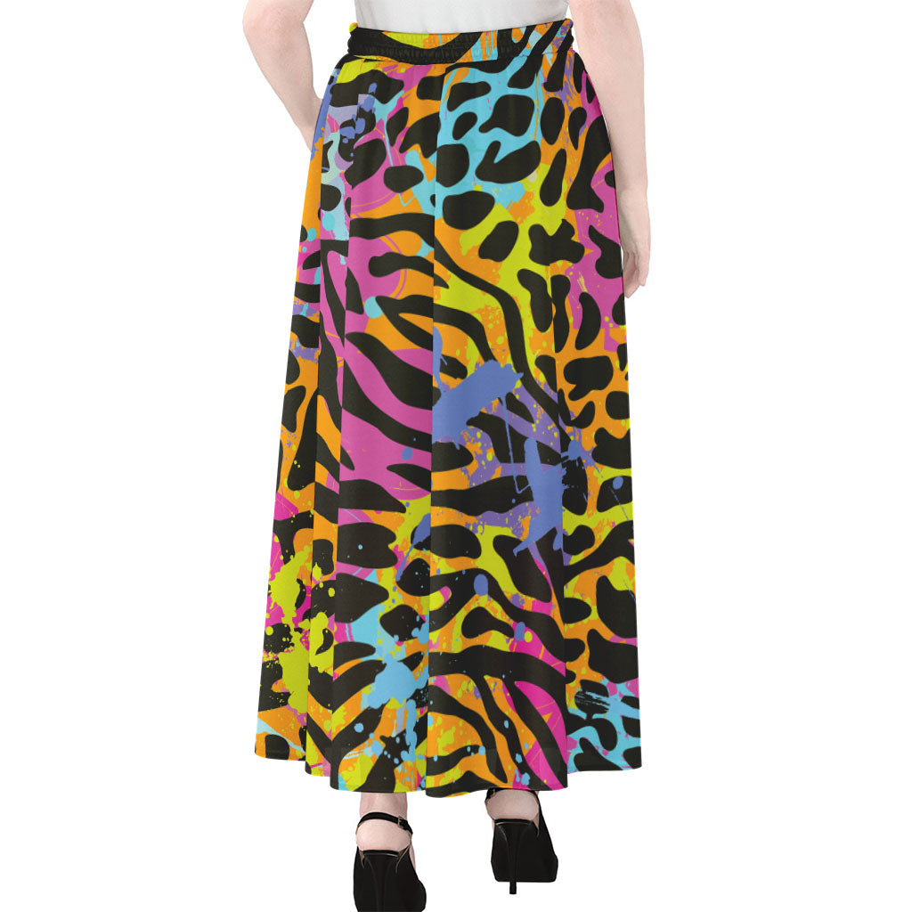 Colorful Zebra Leopard Pattern Print Chiffon Maxi Skirt