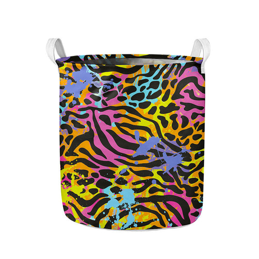Colorful Zebra Leopard Pattern Print Collapsible Laundry Basket