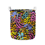 Colorful Zebra Leopard Pattern Print Collapsible Laundry Basket