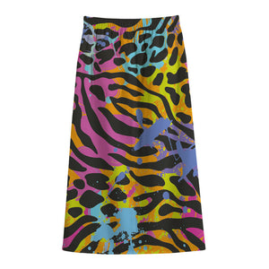 Colorful Zebra Leopard Pattern Print Cotton Front Slit Maxi Skirt