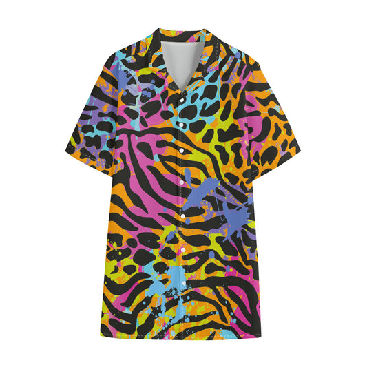Colorful Zebra Leopard Pattern Print Cotton Hawaiian Shirt