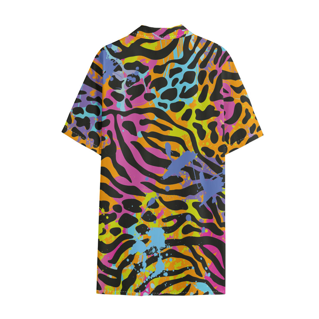 Colorful Zebra Leopard Pattern Print Cotton Hawaiian Shirt