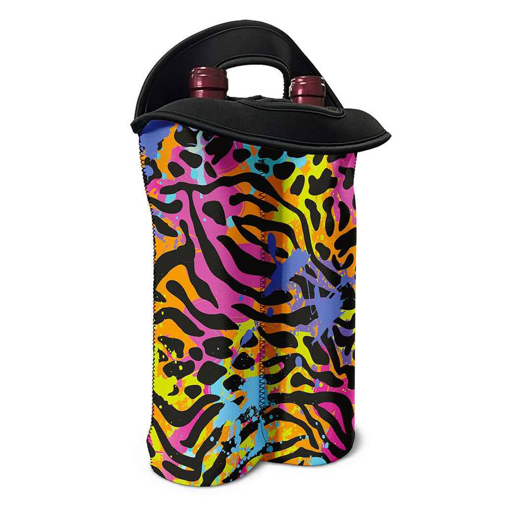Colorful Zebra Leopard Pattern Print Double Neoprene Wine Tote