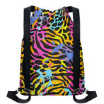 Colorful Zebra Leopard Pattern Print Drawstring Backpack