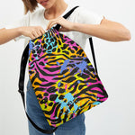 Colorful Zebra Leopard Pattern Print Drawstring Backpack