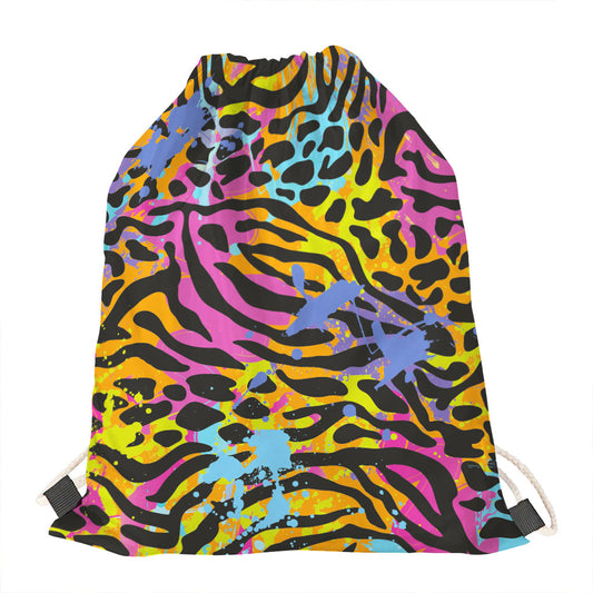 Colorful Zebra Leopard Pattern Print Drawstring Bag