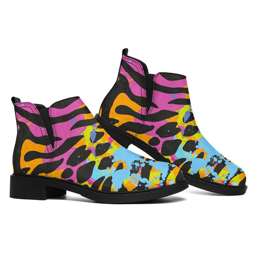 Colorful Zebra Leopard Pattern Print Flat Ankle Boots