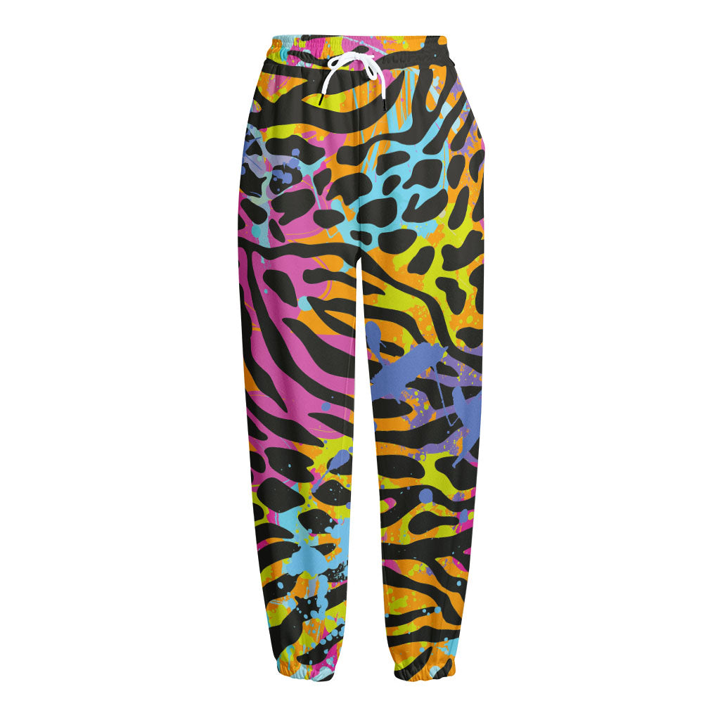 Colorful Zebra Leopard Pattern Print Fleece Lined Knit Pants