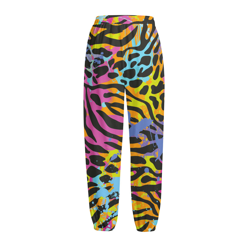 Colorful Zebra Leopard Pattern Print Fleece Lined Knit Pants