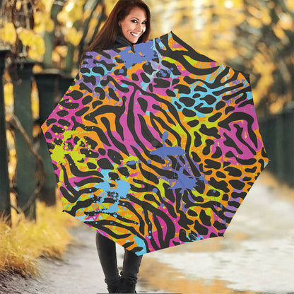Colorful Zebra Leopard Pattern Print Foldable Umbrella