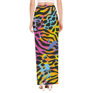 Colorful Zebra Leopard Pattern Print High Slit Maxi Skirt