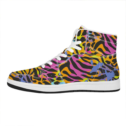 Colorful Zebra Leopard Pattern Print High Top Leather Sneakers