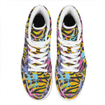 Colorful Zebra Leopard Pattern Print High Top Leather Sneakers