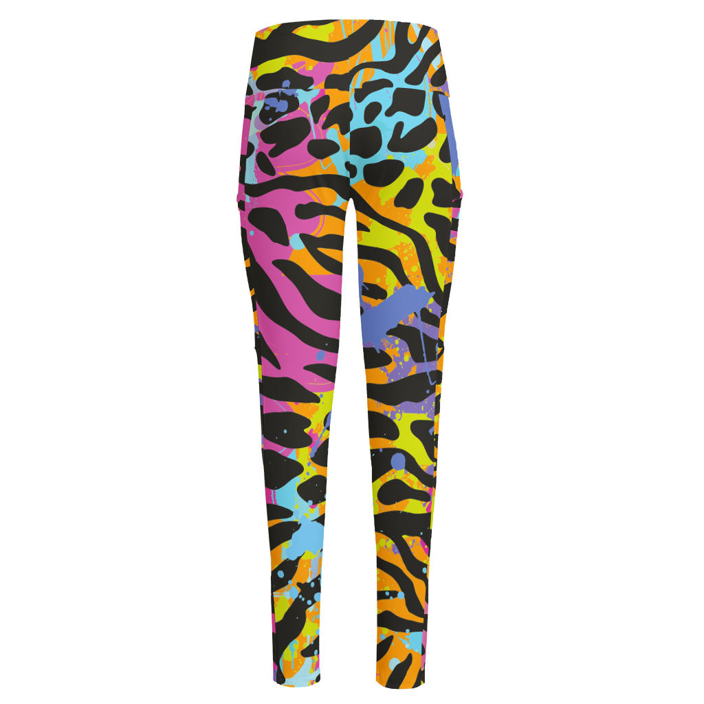 Colorful Zebra Leopard Pattern Print High-Waisted Pocket Leggings