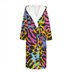 Colorful Zebra Leopard Pattern Print Hooded Bathrobe