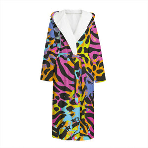 Colorful Zebra Leopard Pattern Print Hooded Bathrobe