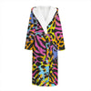 Colorful Zebra Leopard Pattern Print Hooded Bathrobe