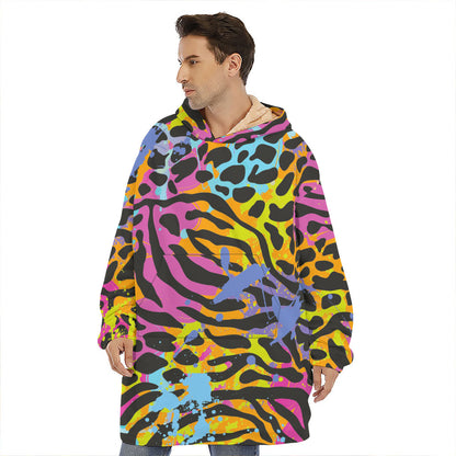 Colorful Zebra Leopard Pattern Print Hoodie Blanket