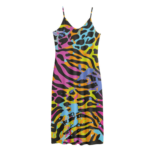 Colorful Zebra Leopard Pattern Print Jersey Midi Cami Dress