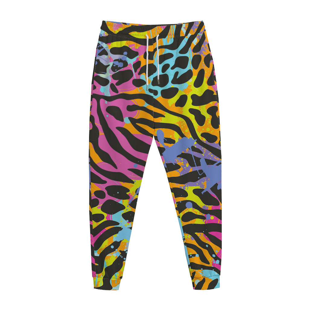 Colorful Zebra Leopard Pattern Print Jogger Pants