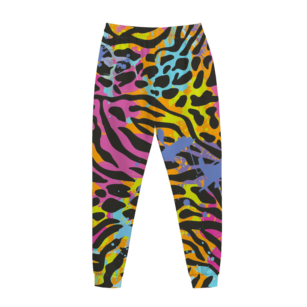 Colorful Zebra Leopard Pattern Print Jogger Pants
