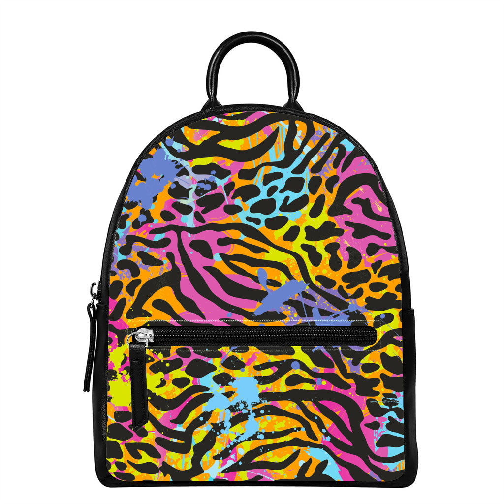 Colorful Zebra Leopard Pattern Print Leather Backpack