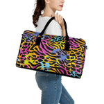 Colorful Zebra Leopard Pattern Print Leather Duffle Bag