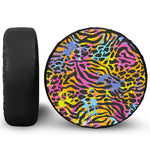 Colorful Zebra Leopard Pattern Print Leather Spare Tire Cover