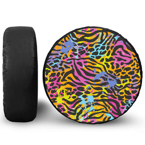 Colorful Zebra Leopard Pattern Print Leather Spare Tire Cover