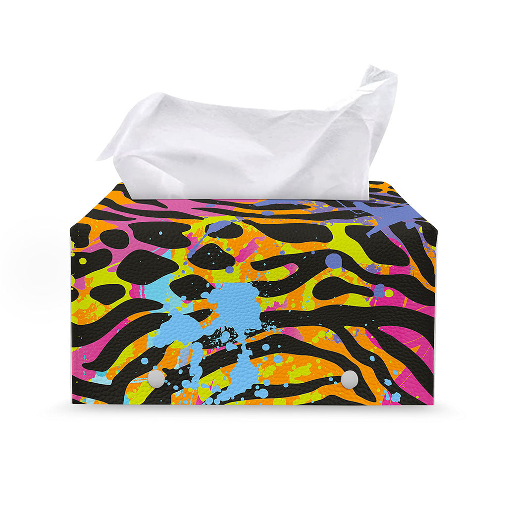 Colorful Zebra Leopard Pattern Print Leather Tissue Box Cover