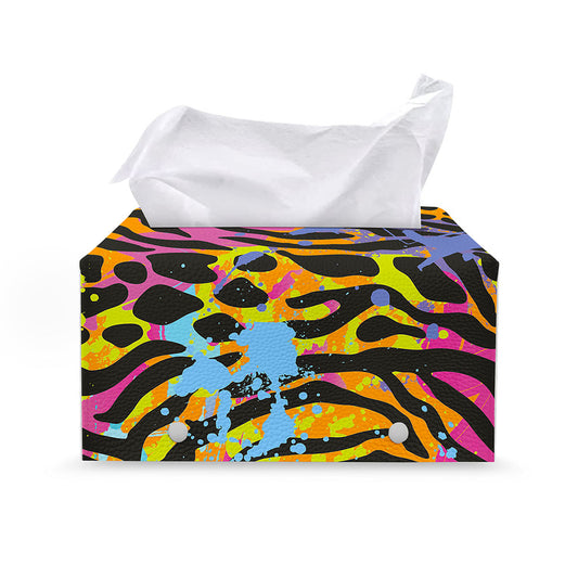 Colorful Zebra Leopard Pattern Print Leather Tissue Box Cover
