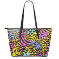 Colorful Zebra Leopard Pattern Print Leather Tote Bag With Zipper