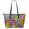 Colorful Zebra Leopard Pattern Print Leather Tote Bag