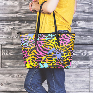 Colorful Zebra Leopard Pattern Print Leather Tote Bag