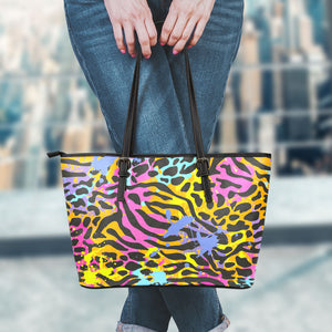 Colorful Zebra Leopard Pattern Print Leather Tote Bag