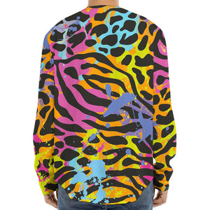 Colorful Zebra Leopard Pattern Print Long Sleeve Baseball Jersey