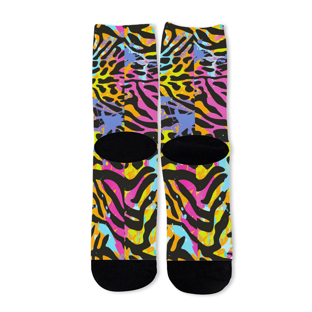 Colorful Zebra Leopard Pattern Print Long Socks
