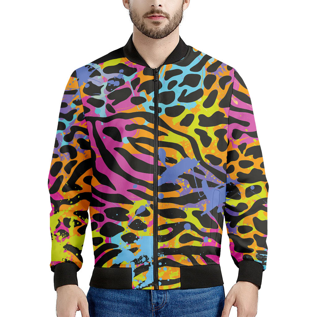 Colorful Zebra Leopard Pattern Print Men's Bomber Jacket