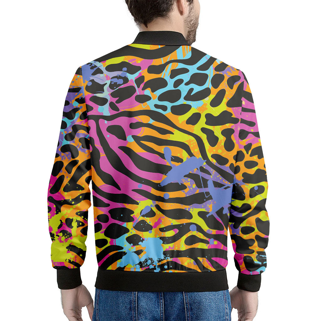 Colorful Zebra Leopard Pattern Print Men's Bomber Jacket