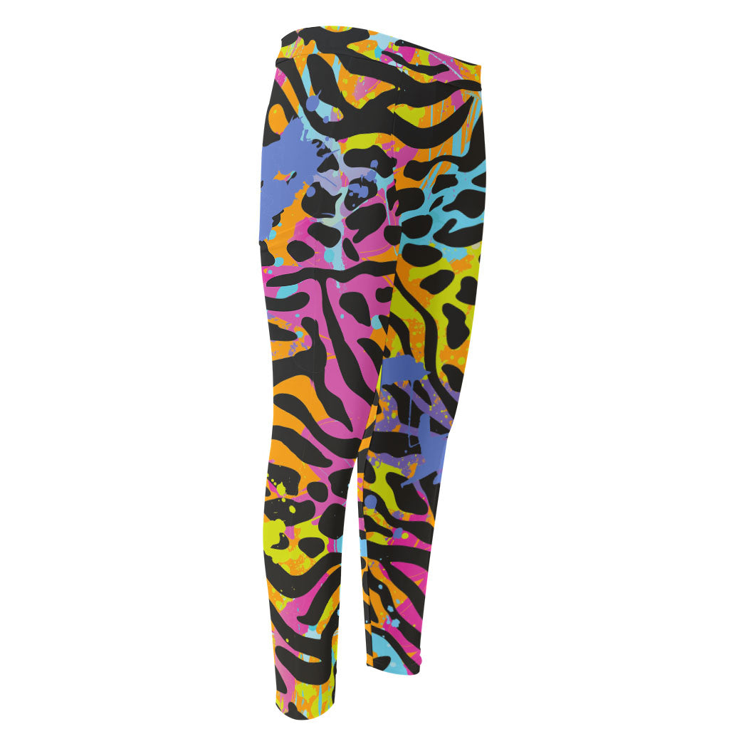 Colorful Zebra Leopard Pattern Print Men's Compression Pants