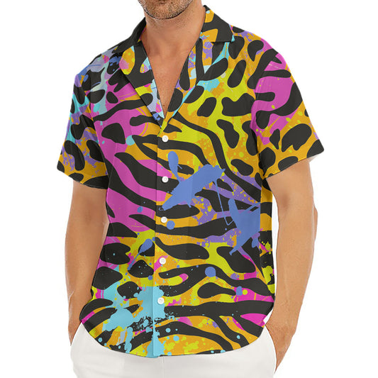 Colorful Zebra Leopard Pattern Print Men's Deep V-Neck Shirt