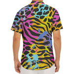 Colorful Zebra Leopard Pattern Print Men's Deep V-Neck Shirt
