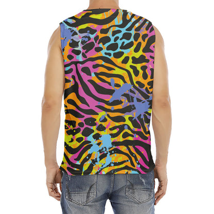 Colorful Zebra Leopard Pattern Print Men's Fitness Tank Top