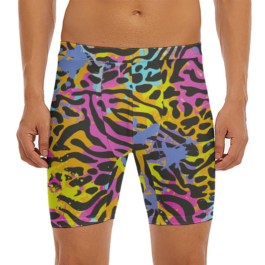 Colorful Zebra Leopard Pattern Print Men's Long Boxer Briefs