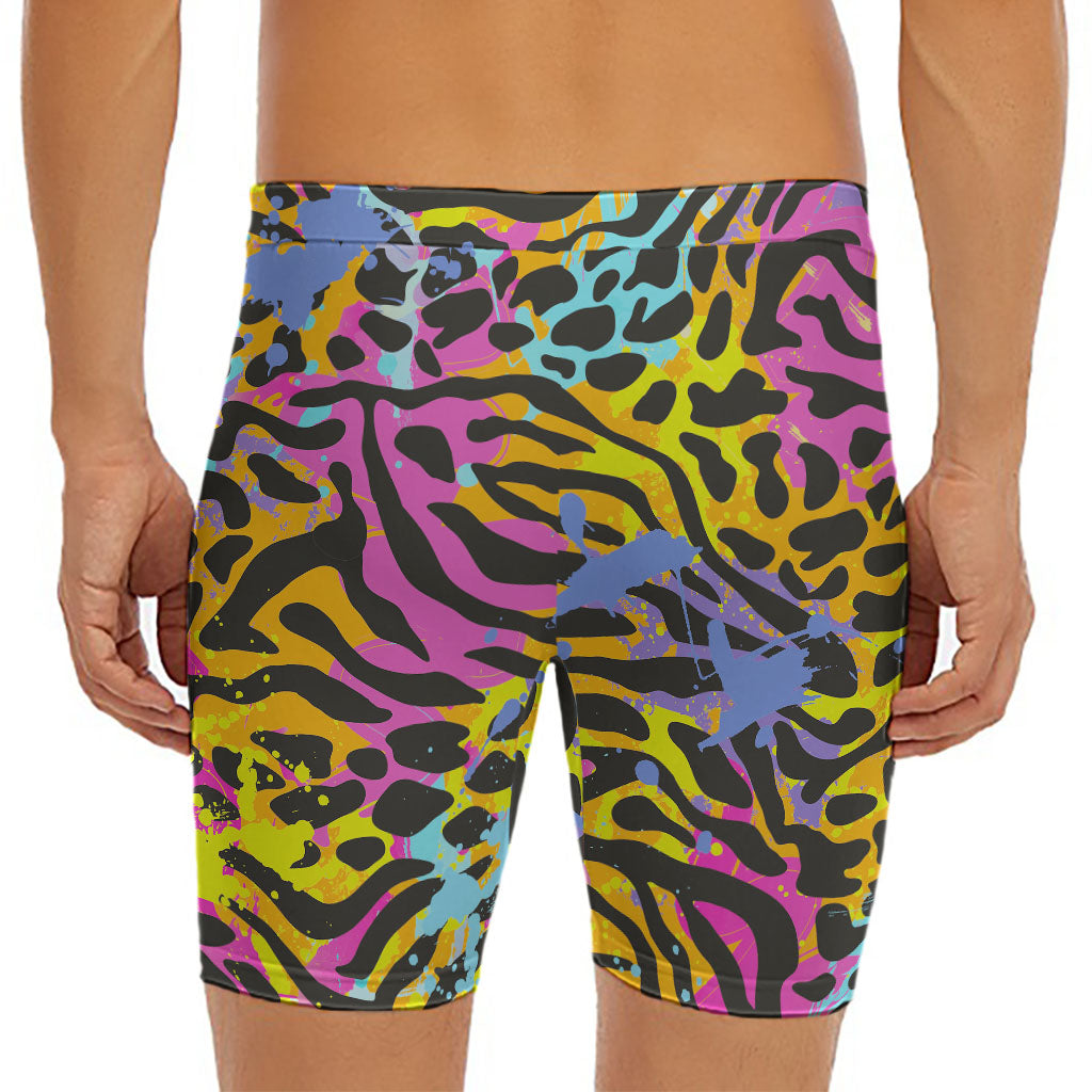 Colorful Zebra Leopard Pattern Print Men's Long Boxer Briefs