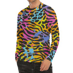Colorful Zebra Leopard Pattern Print Men's Long Sleeve Rash Guard